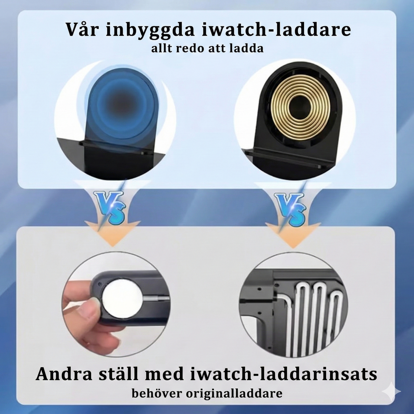 4-i-1 trådlös laddningsstation med digital klocka och touch-ljus
