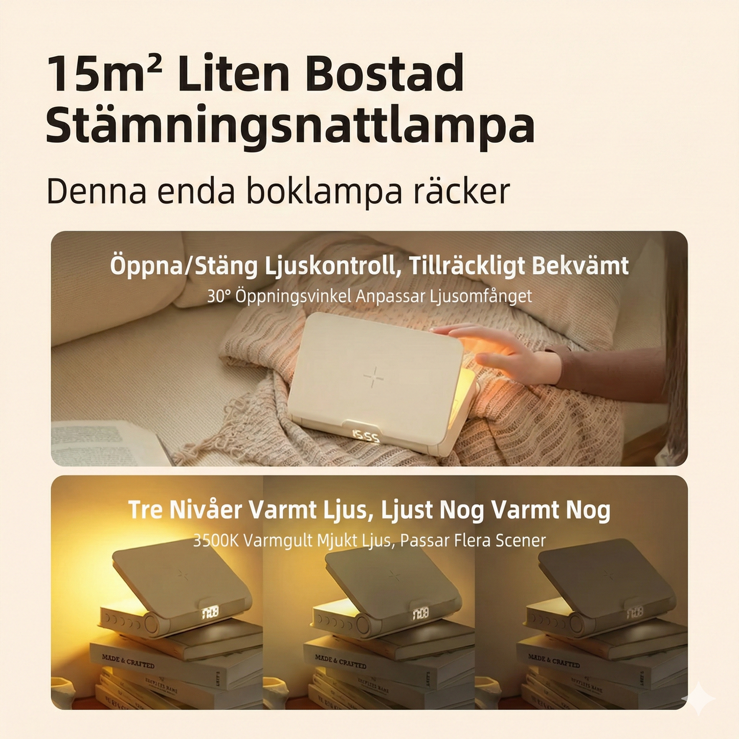 Multifunktionell Nattduksbordslampa – Ljud, Ljus & Laddning