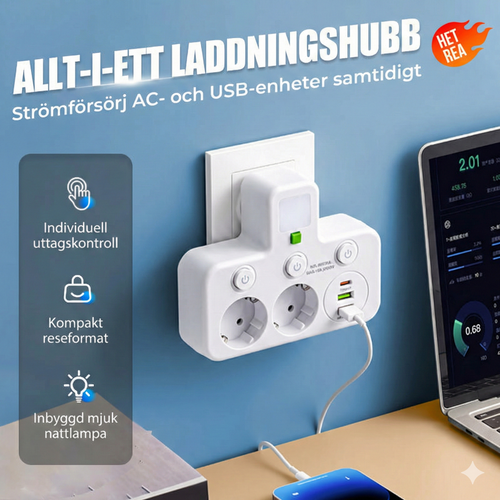 Smart Grenkontakt med Individuella Brytare och USB-uttag