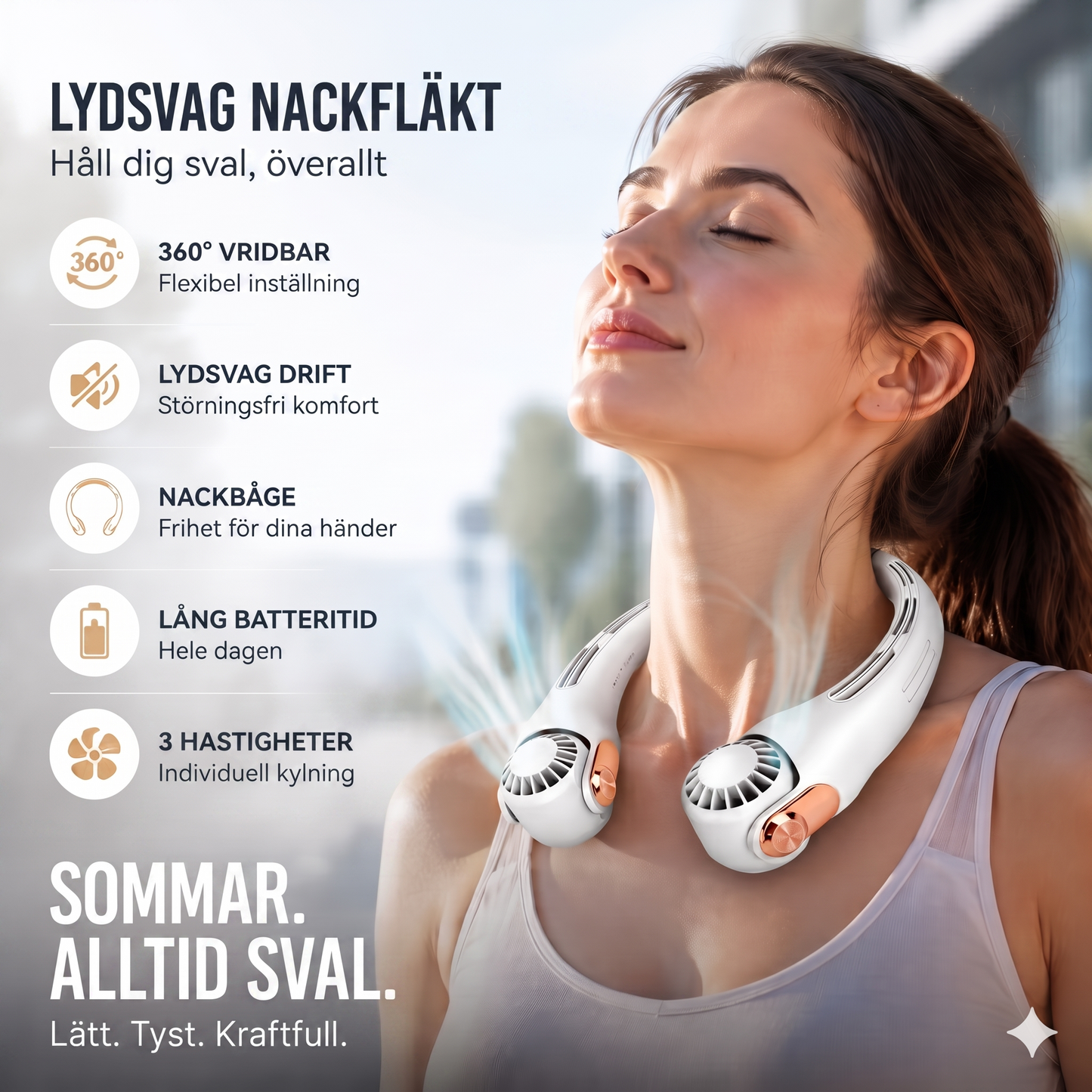 Tystgående Nackfläkt med 360-Graders Rotation