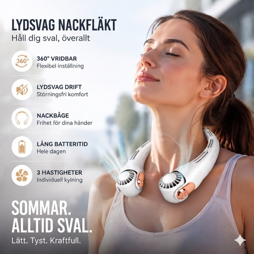 Tystgående Nackfläkt med 360-Graders Rotation