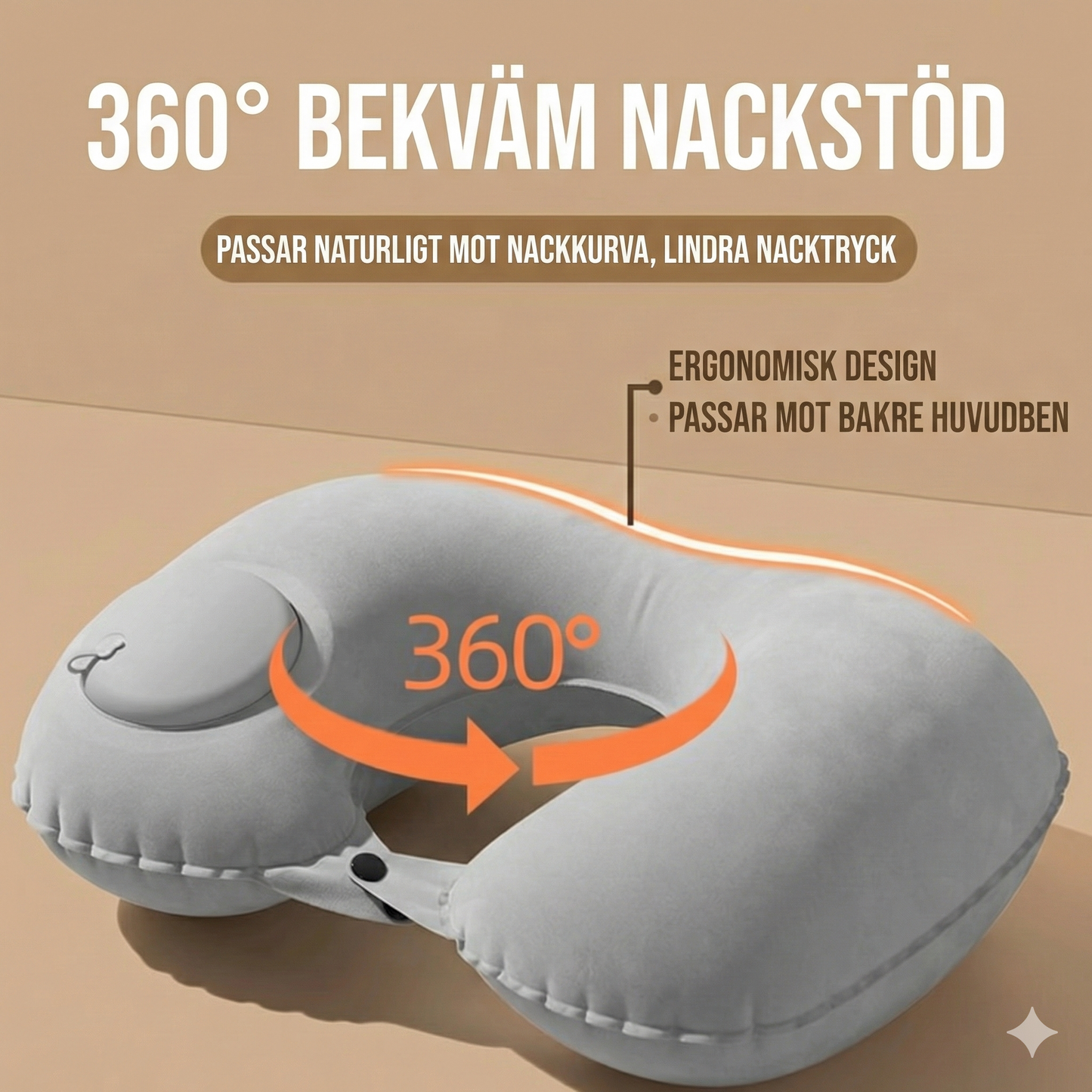 U-formad Nackkudde med Smart Presspump för Uppblåsning och Justerbart Nackstöd