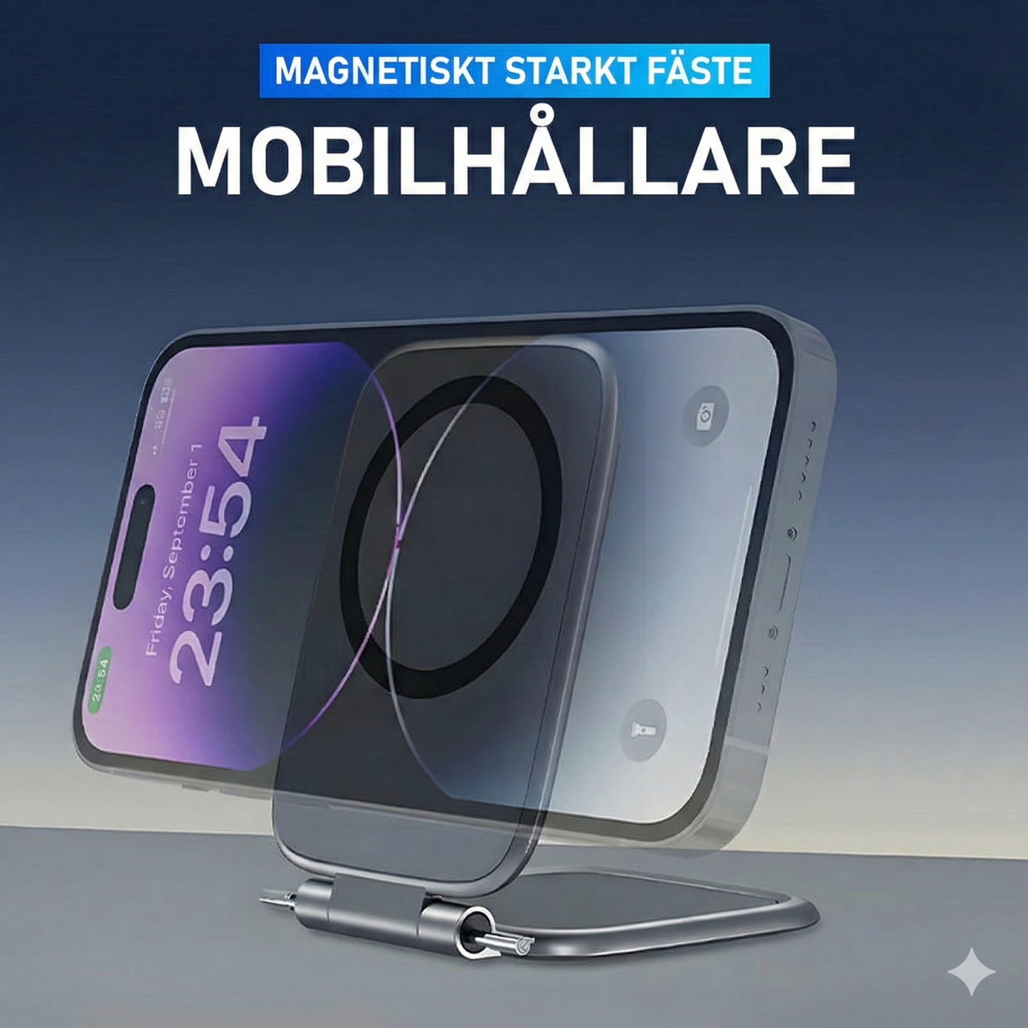 Magnetisk Bilhållare för Mobil med 270° Rotation & Antivibration