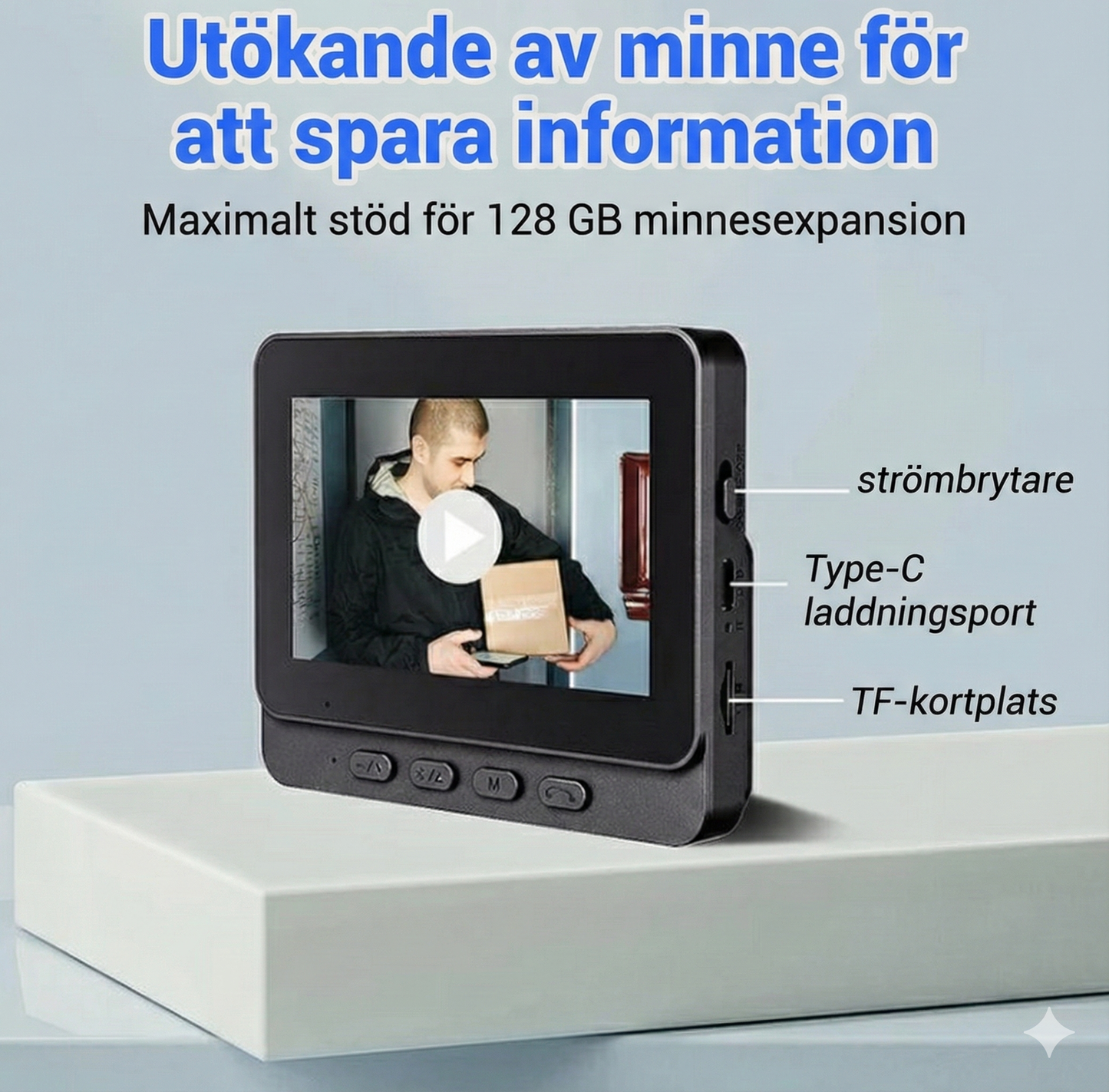 Trådlös Video-dörrklocka med 4,3" Skärm