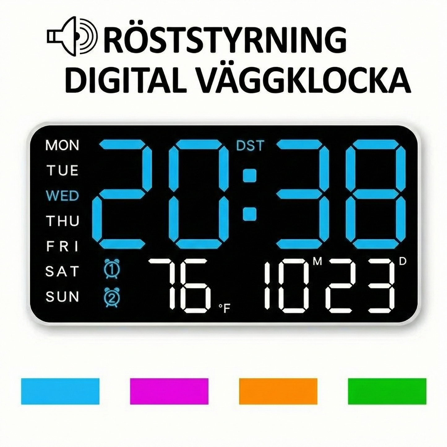 Stor Digital LED-Väggklocka – Datum och Temperatur