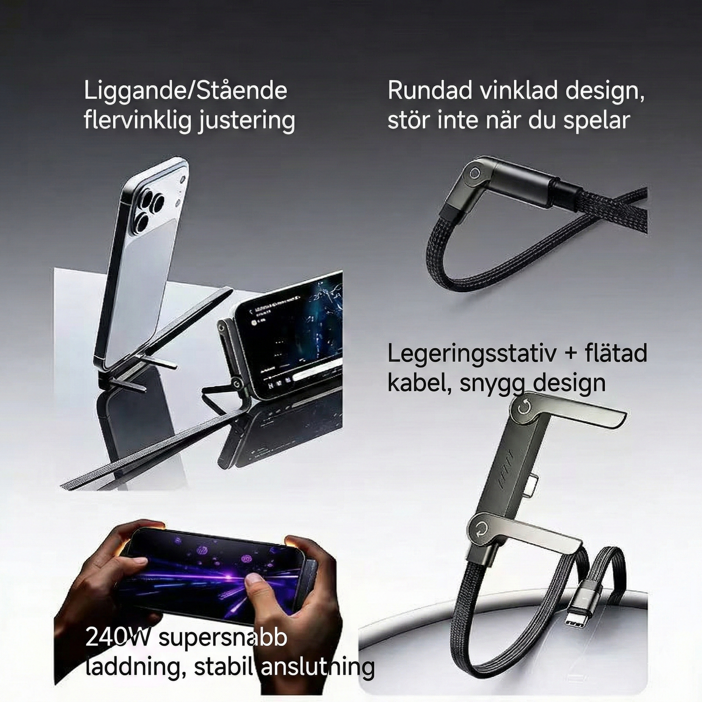 Gaming-kabel med Vikbart Stativ – För Apple & Android