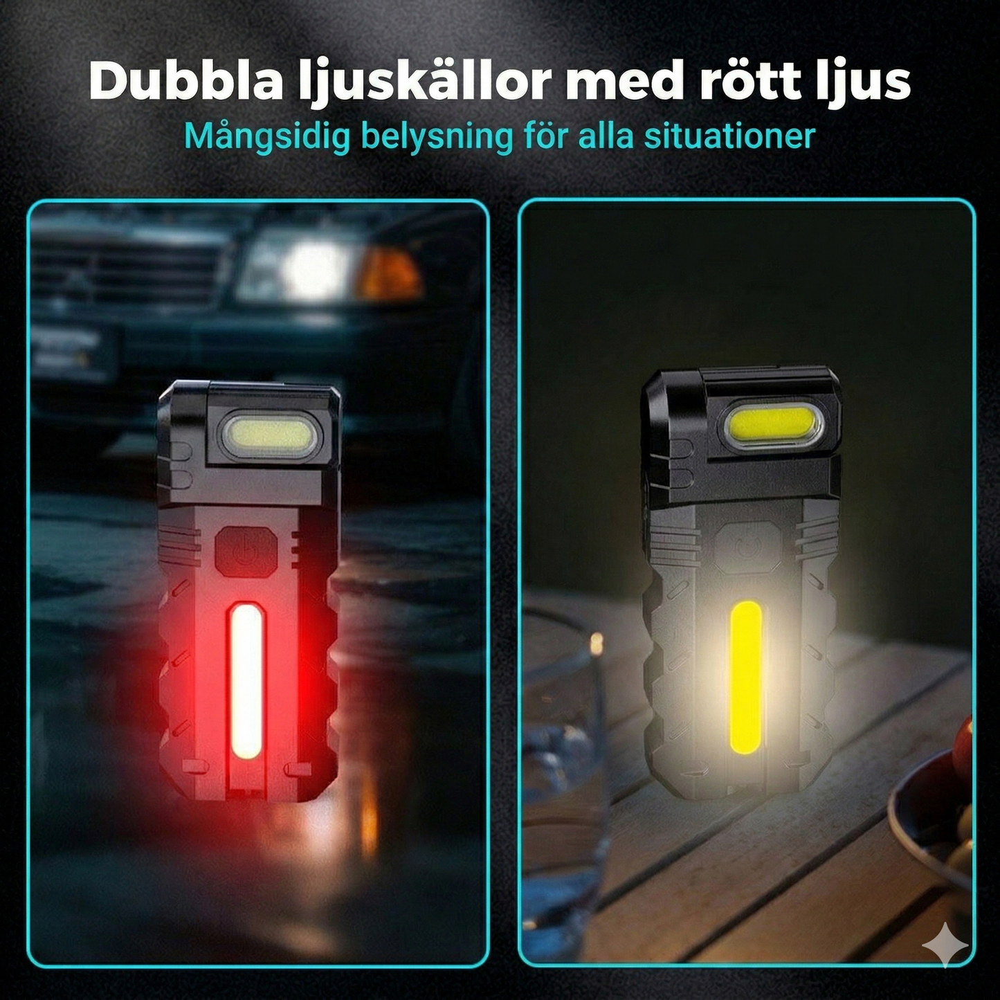 LED-arbetslampa med 180° vridbart huvud