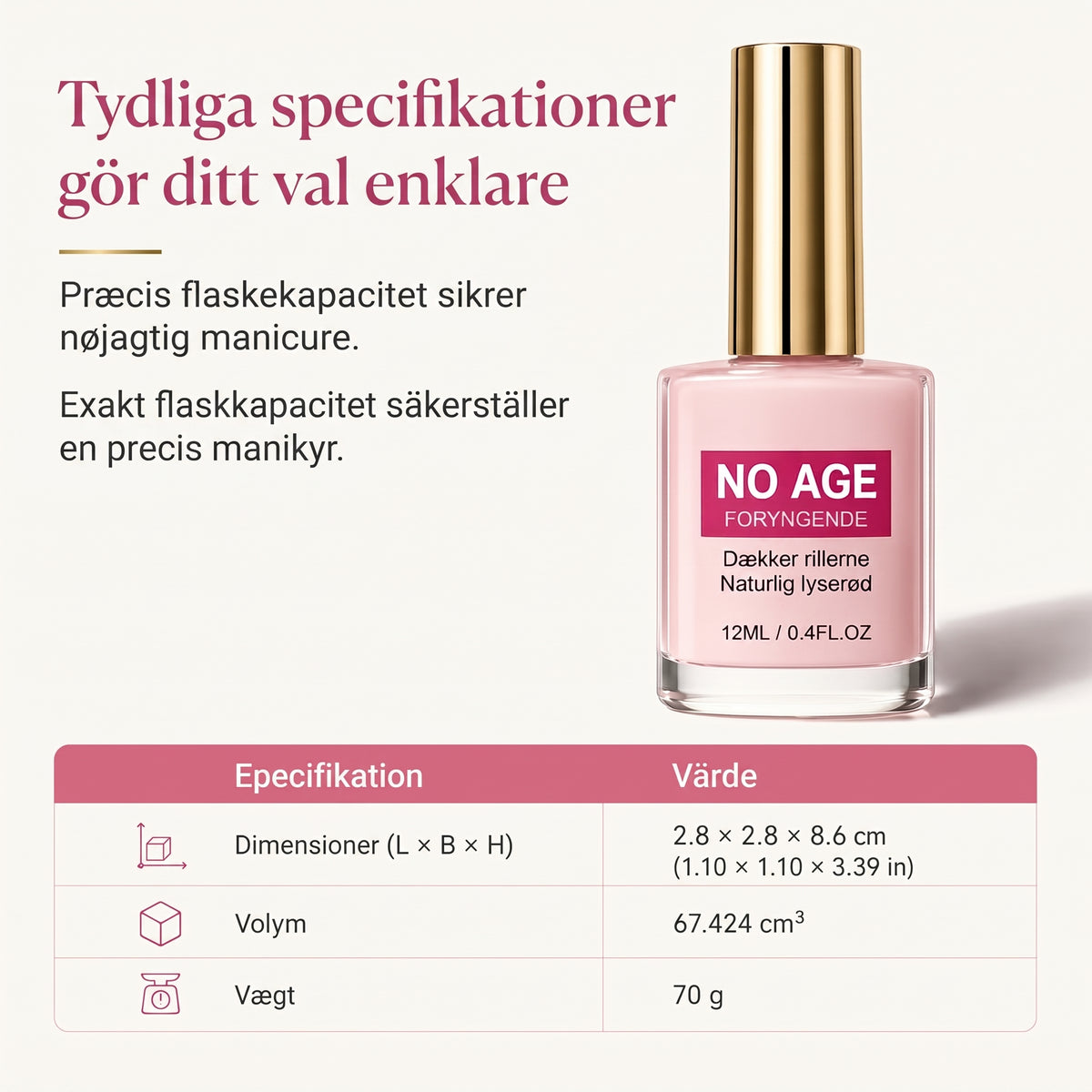 Nude Rosa Nagelstärkare med Optisk Utslätning och Hög Glans