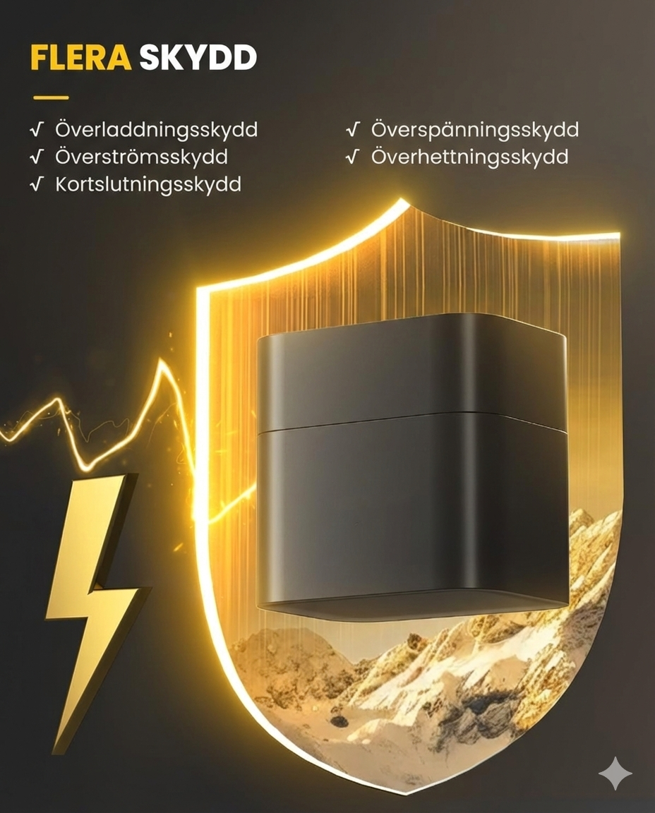 Litiumjonbatteri med Integrerat Laddningsfodral – Portabelt och Säkert, Överbelastningsskydd för Nödsituationer och Camping