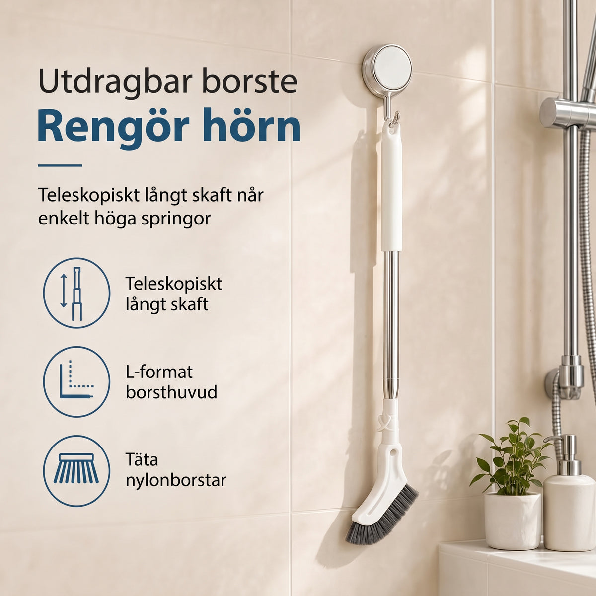 Multifunktionell golvskurborste med teleskopskaft – Nå alla hörn utan ansträngning