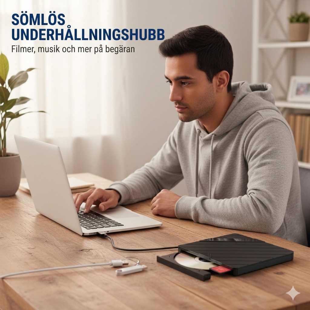 Extern CD/DVD-läsare med USB-hubb & RGB-belysning – Slimmad & Bärbar