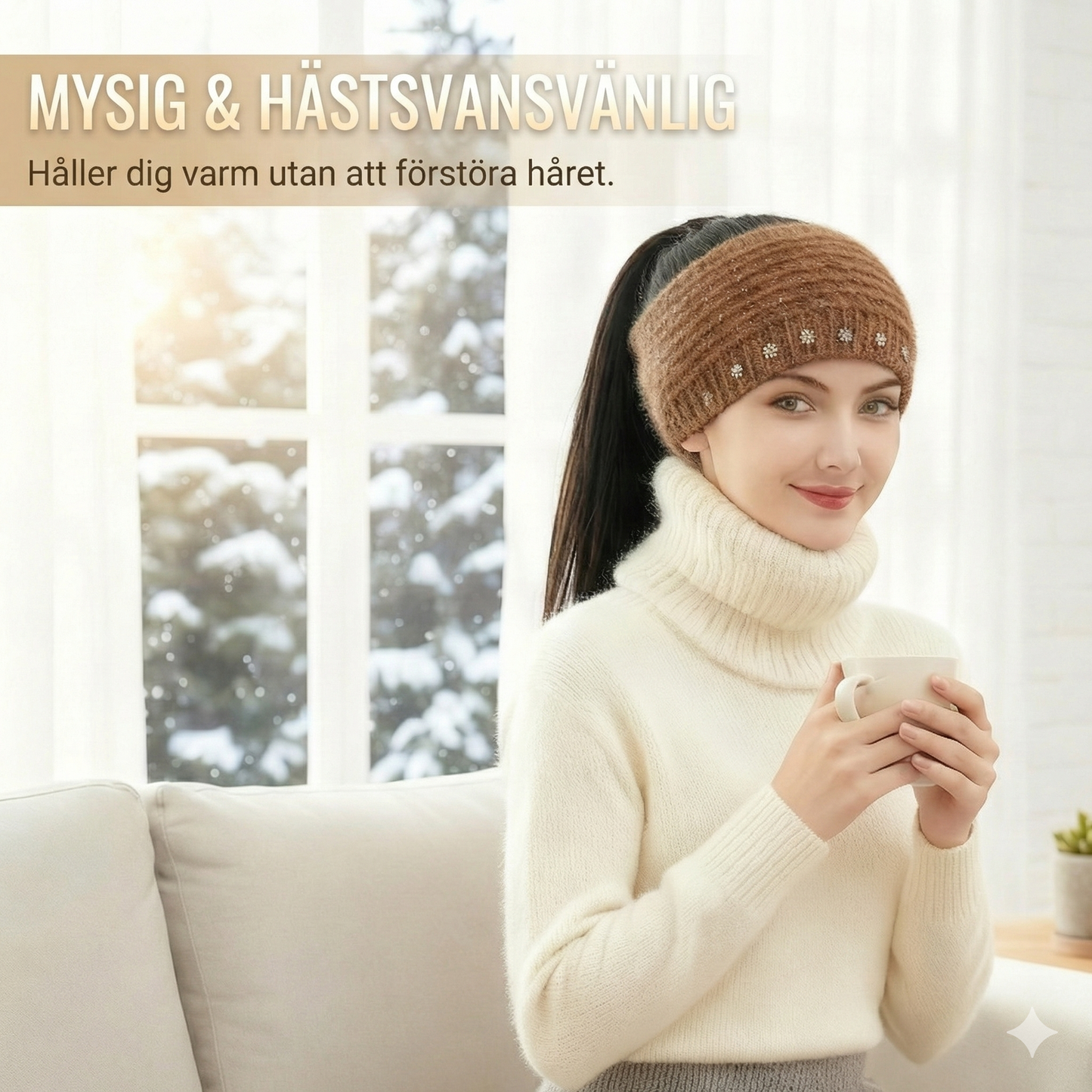 Stickat Pannband med Blommiga Detaljer – Värmande & Mångsidigt