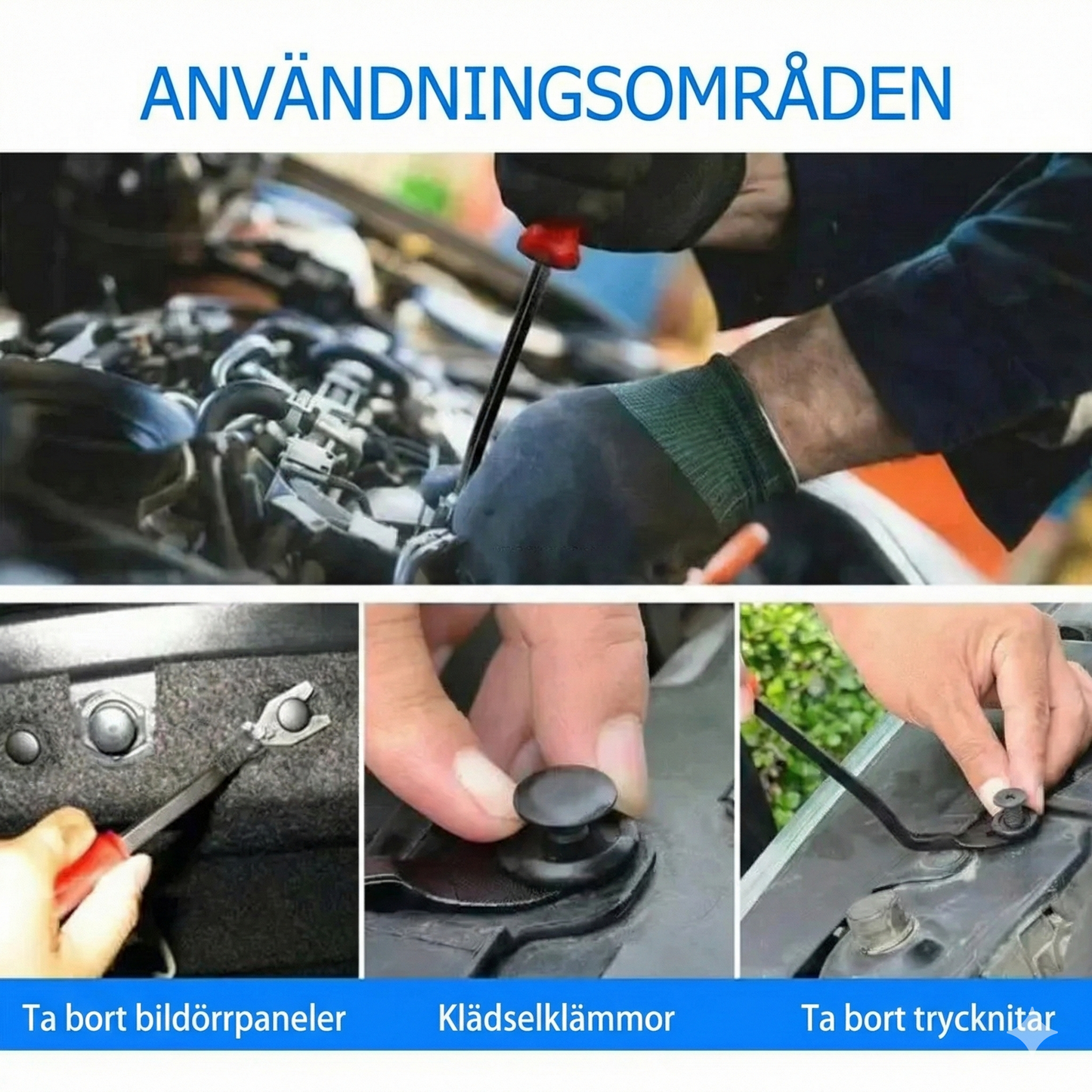 Universellt Set med 100 Nylonclips och Verktyg för Bil