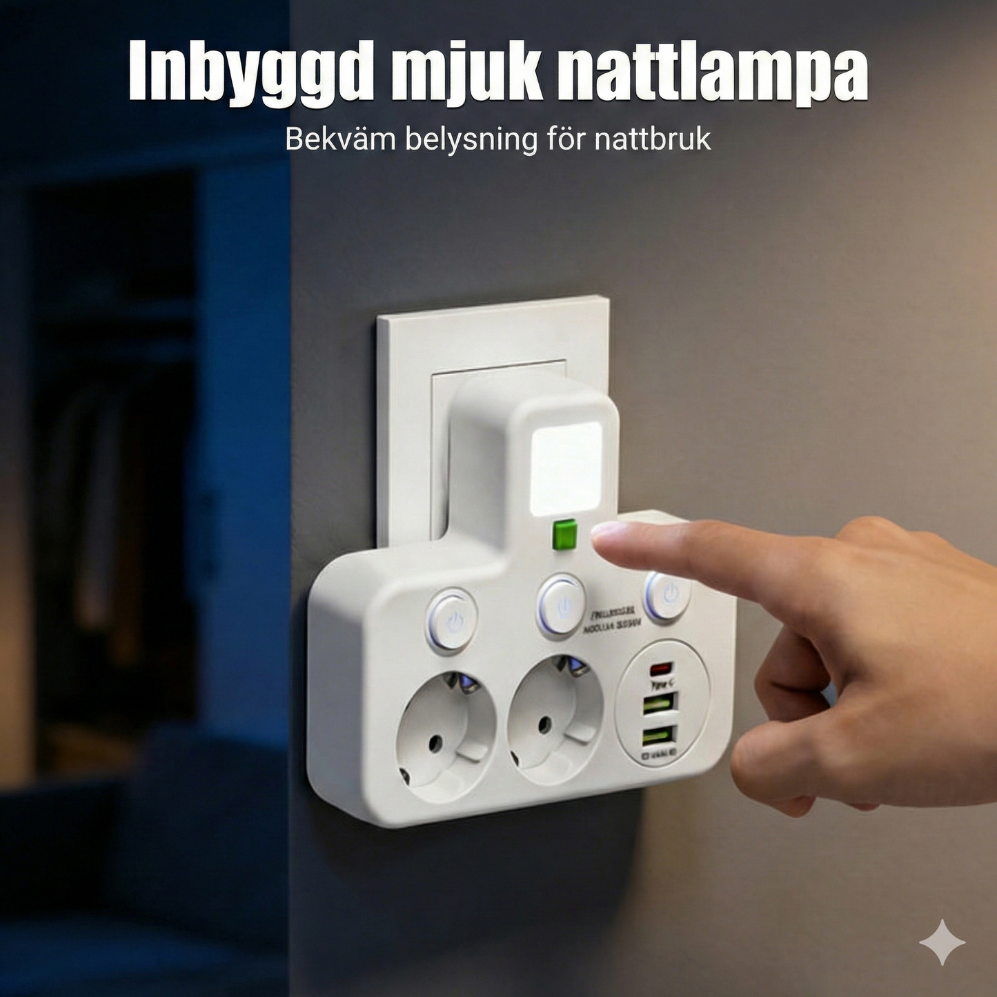 Smart Grenkontakt med Individuella Brytare och USB-uttag