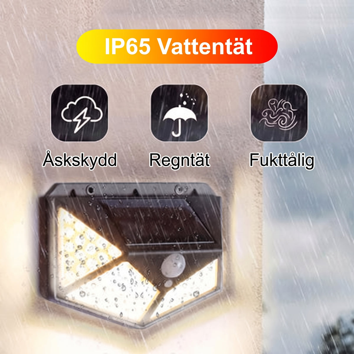 Kraftfull och trådlös solcellslampa för utomhusbruk med intelligent styrning via sensor och högt ljusutbyte