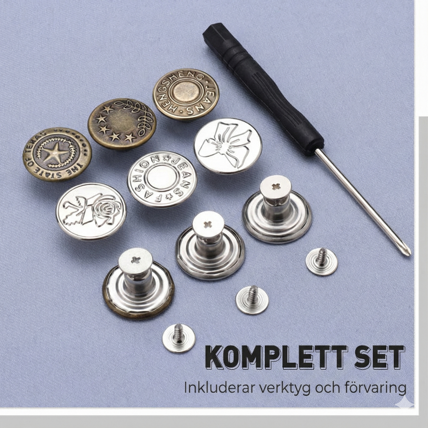 Sömnadsfria Jeansknappar med Skruvfunktion & Verktyg