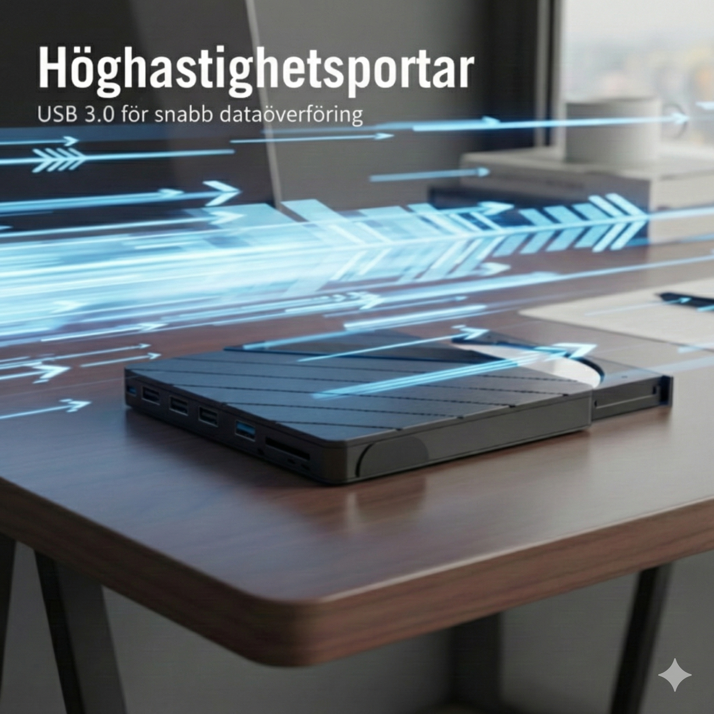 Extern CD/DVD-läsare med USB-hubb & RGB-belysning – Slimmad & Bärbar