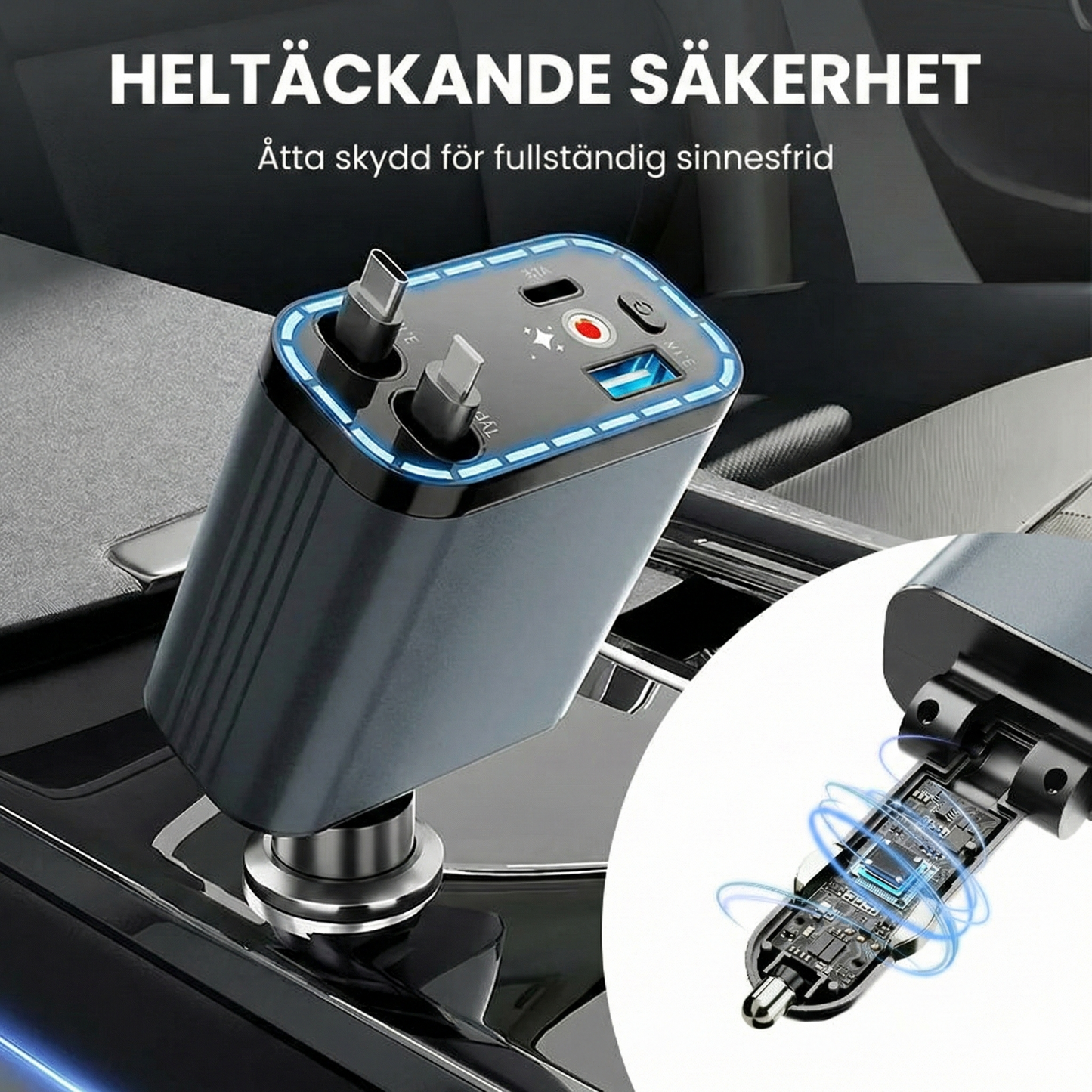 90W Supersnabb Billaddare – Indragbara Kablar & Stjärnhimmel