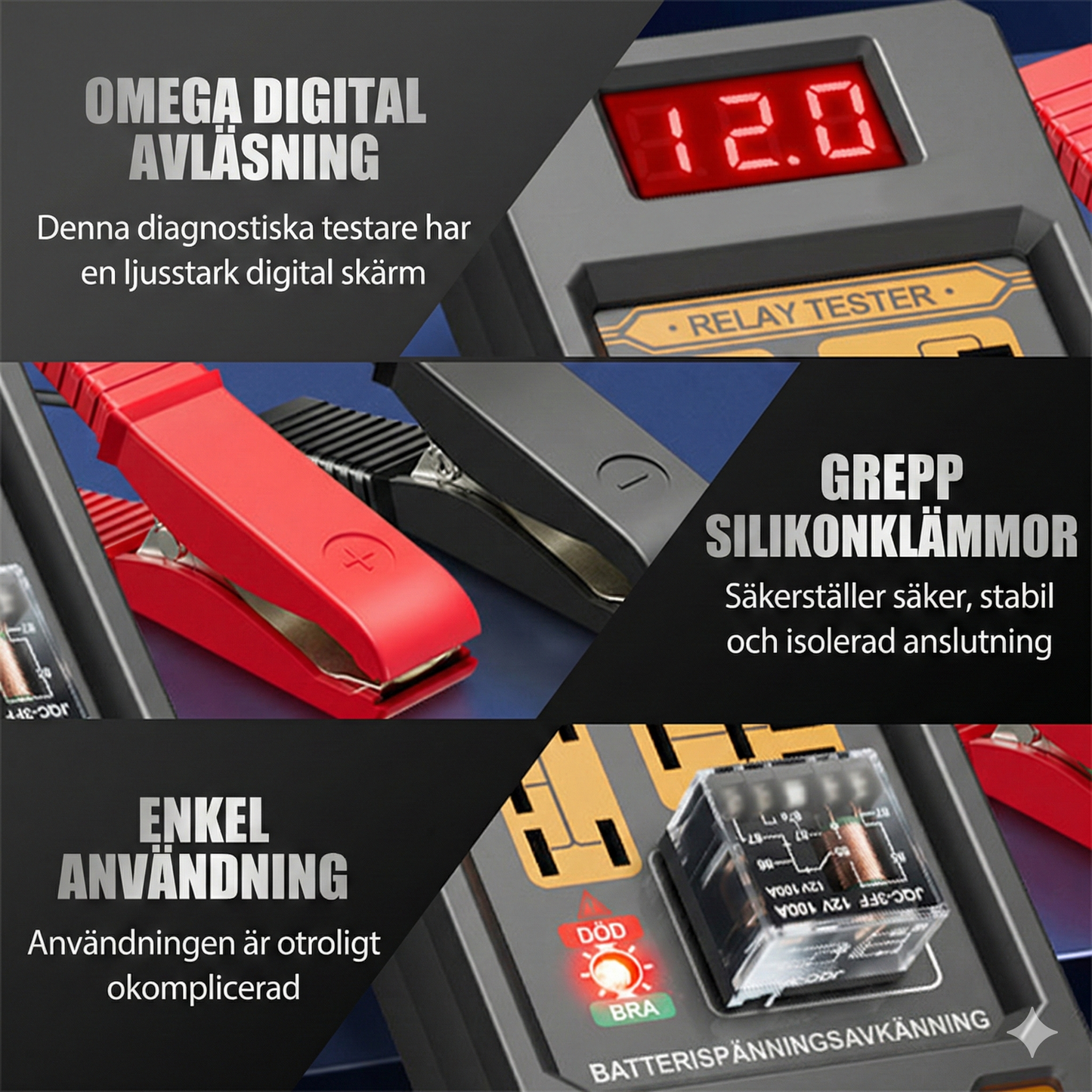Digital Relätestare för Bil – LED-indikator & Krokodilklämmor