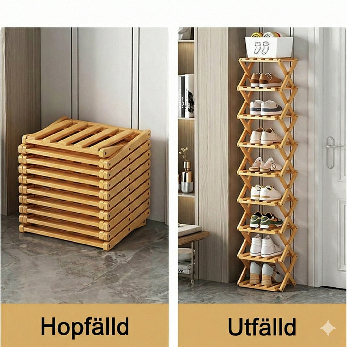 Vikbart Skoställ i Bambu för Effektiv Organisering