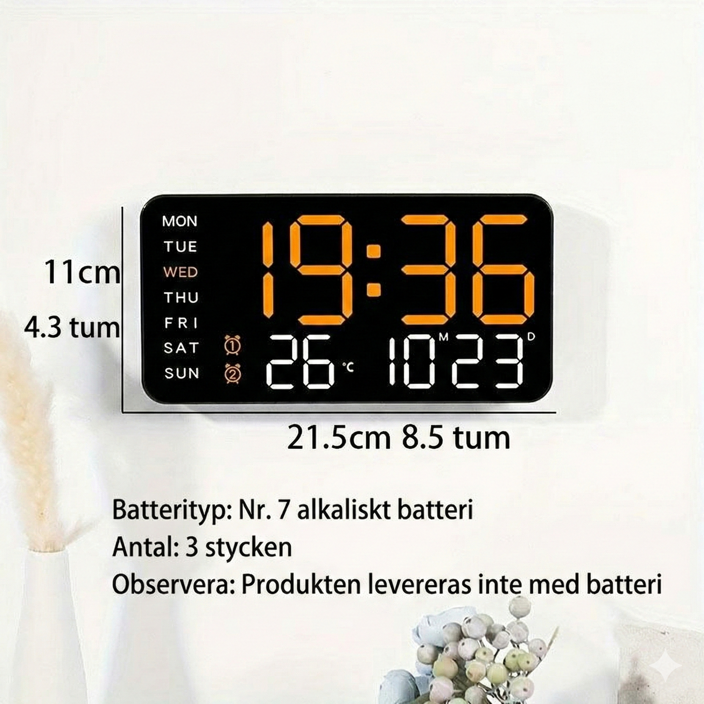 Stor Digital LED-Väggklocka – Datum och Temperatur