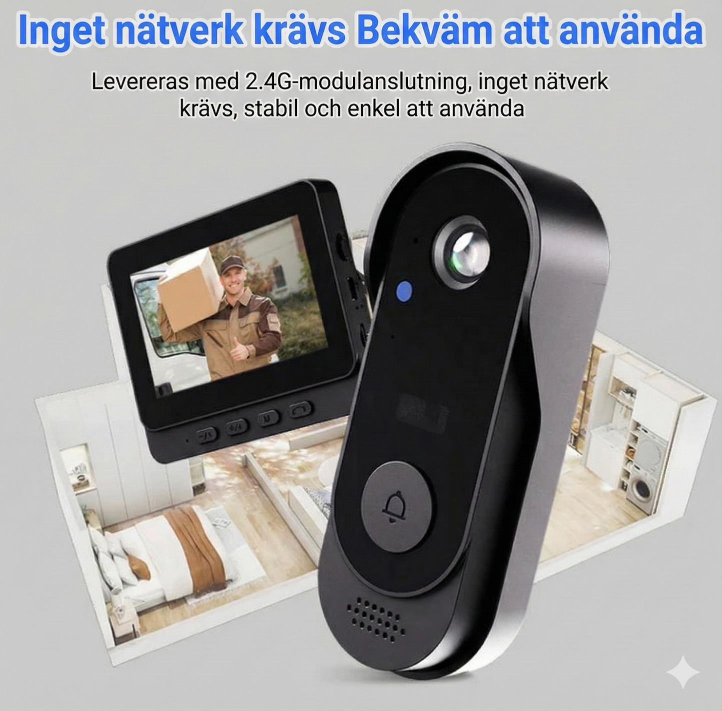 Trådlös Video-dörrklocka med 4,3" Skärm