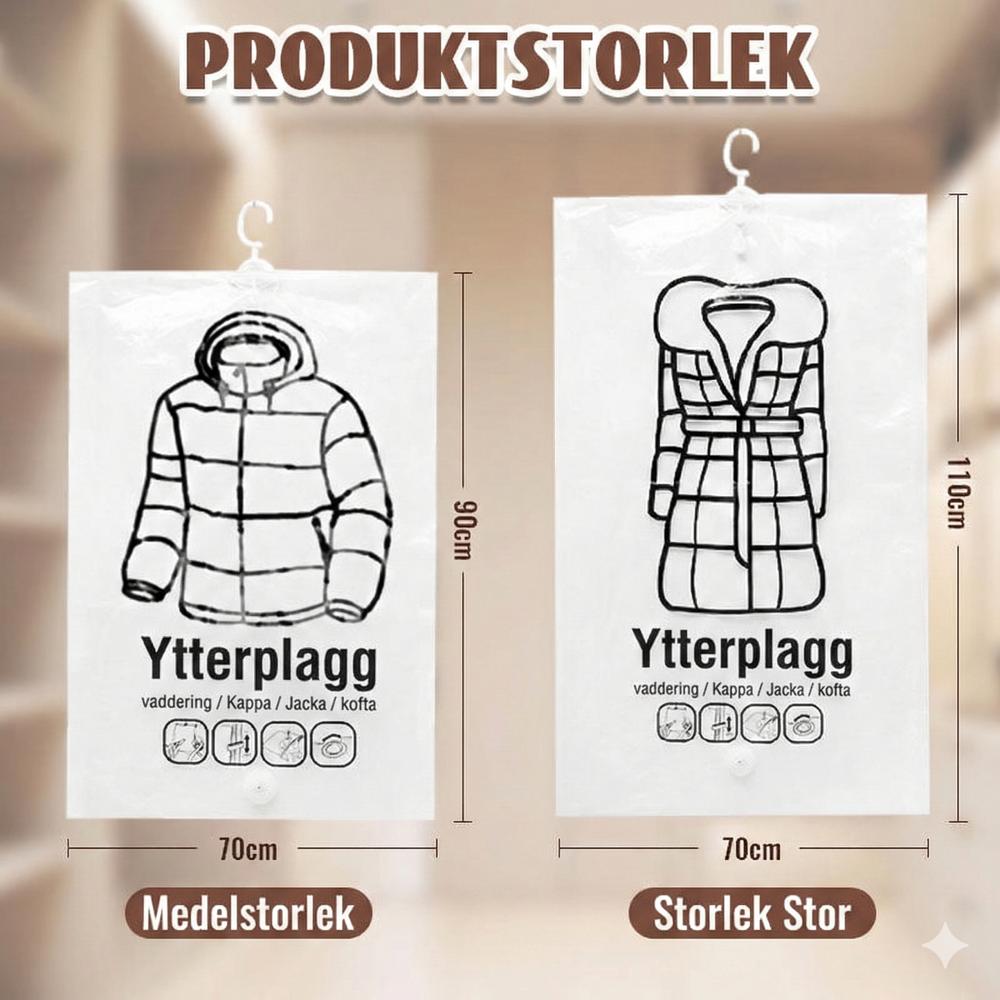 Utrymmesbesparande Vakuumpåsar med Krok – Klädförvaring
