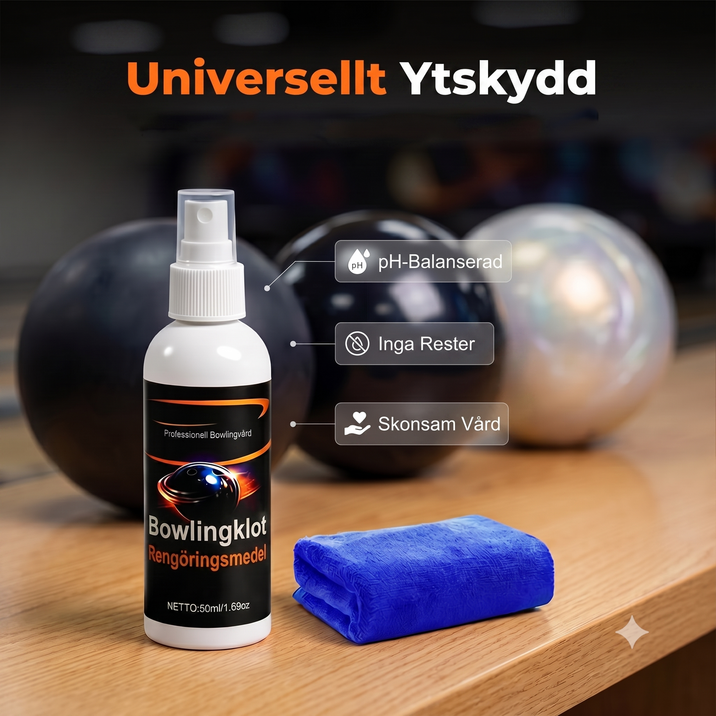 Professionell oljelösande rengöringsspray för bärbara bowlingklot med absorberande trasa