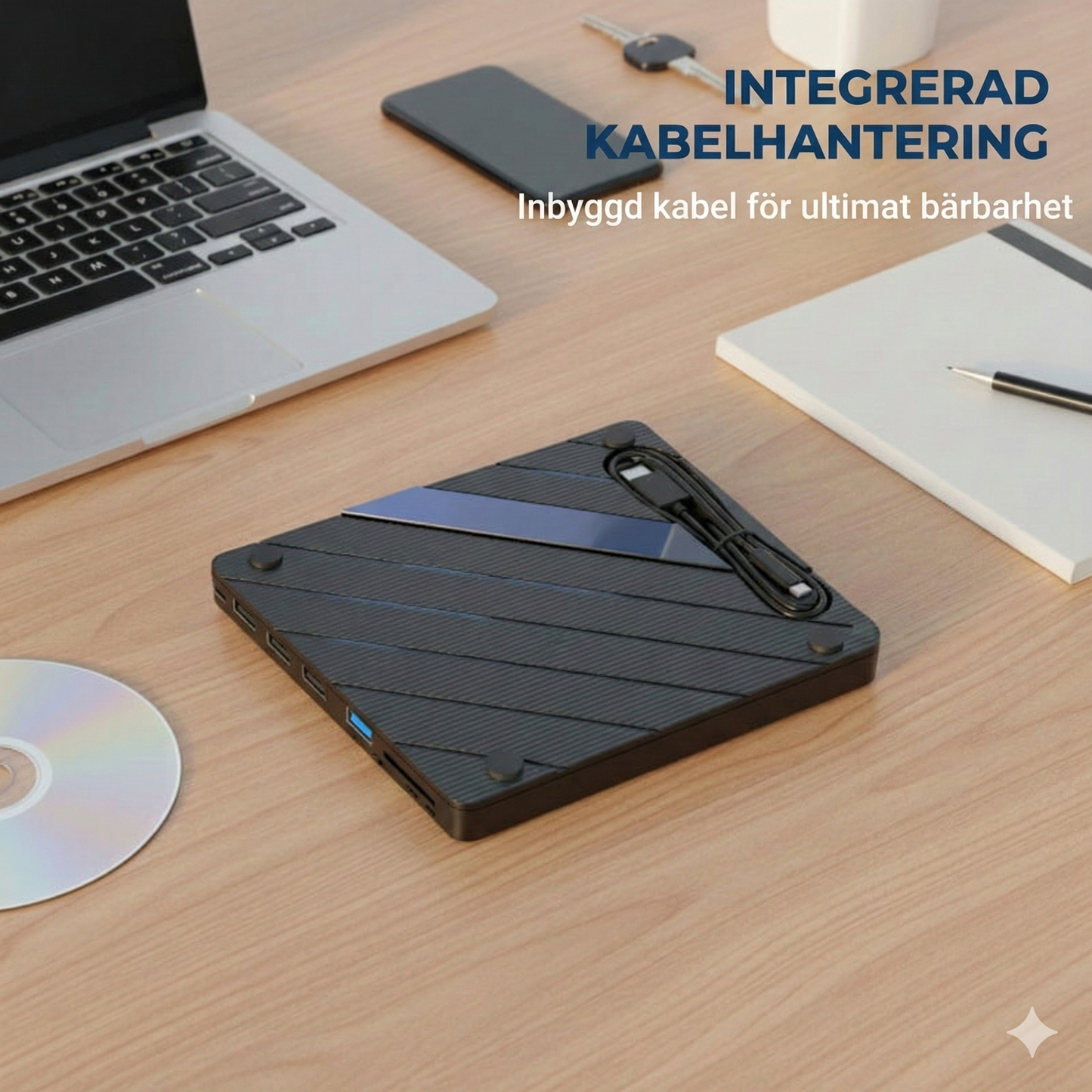 Extern CD/DVD-läsare med USB-hubb & RGB-belysning – Slimmad & Bärbar