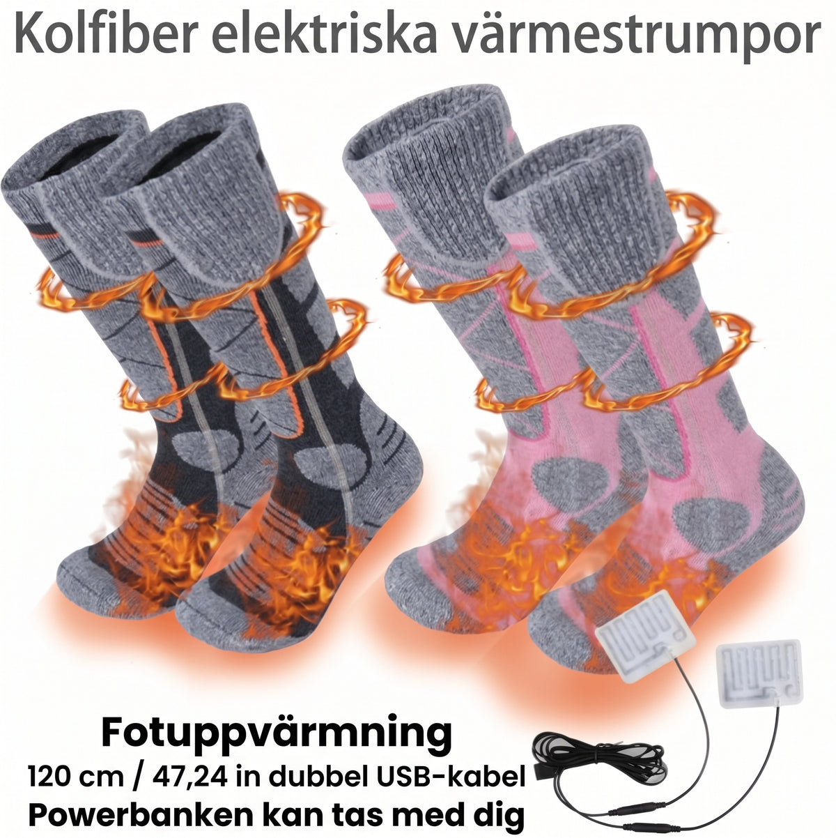 Uppladdningsbara värmestrumpor för damer och herrar – Perfekt för skidåkning och vandring