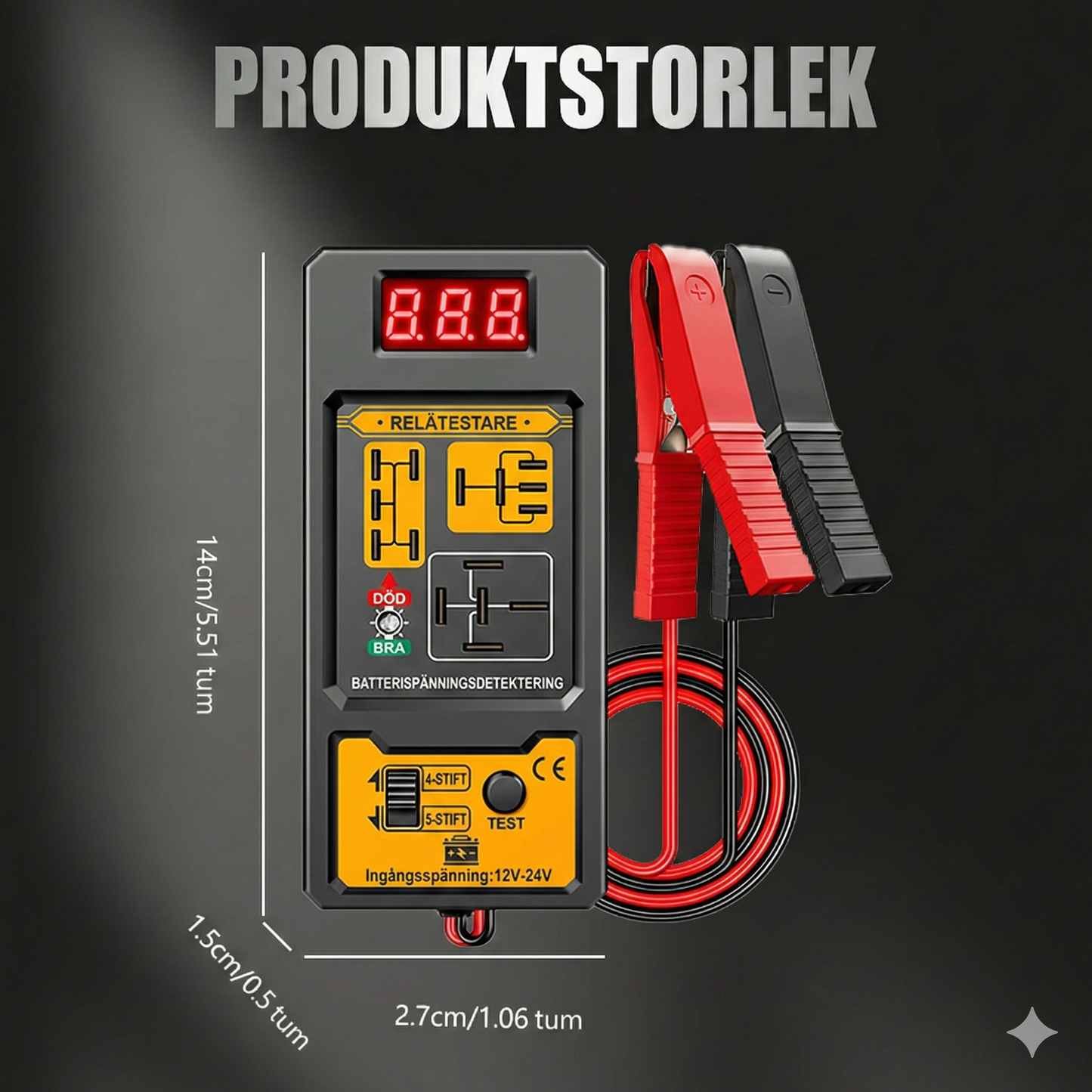 Digital Relätestare för Bil – LED-indikator & Krokodilklämmor