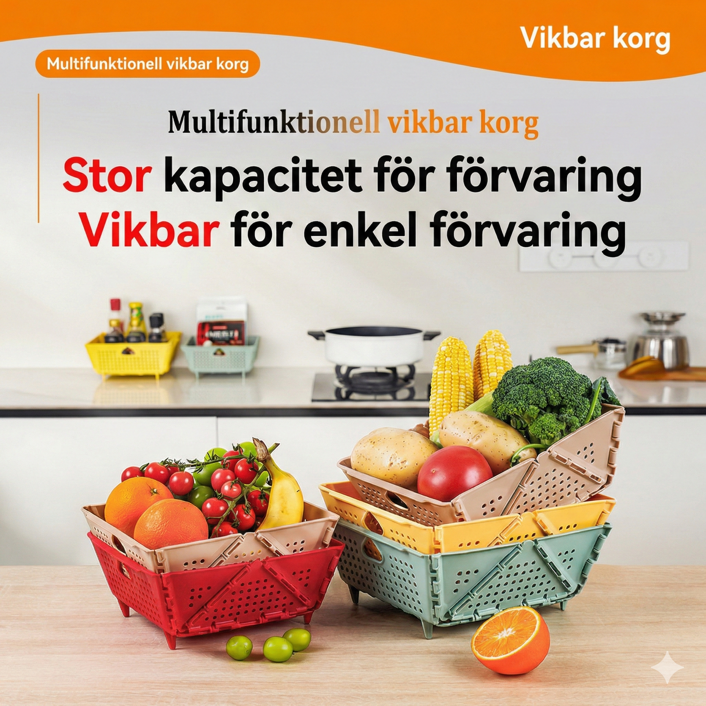 Hopfällbar Förvaringskorg för Kök och Hem