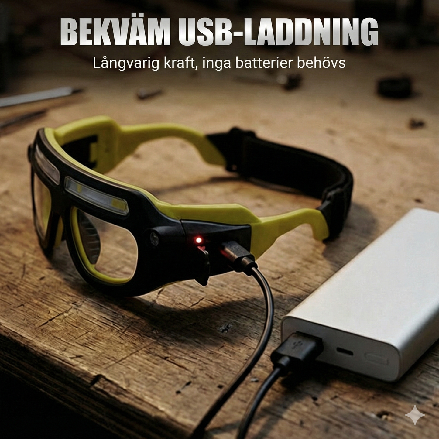 Uppladdningsbar LED-Glasögonlampa med Rörelsesensor & 5 Ljuslägen