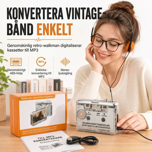 Smart och bärbar kassettbandspelare med USB-C för enkel överföring av musik till digitala format