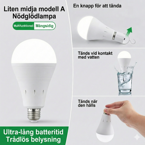 Energisnål 9W Nödlampa med Batteri för Hem, Camping och Strömavbrott