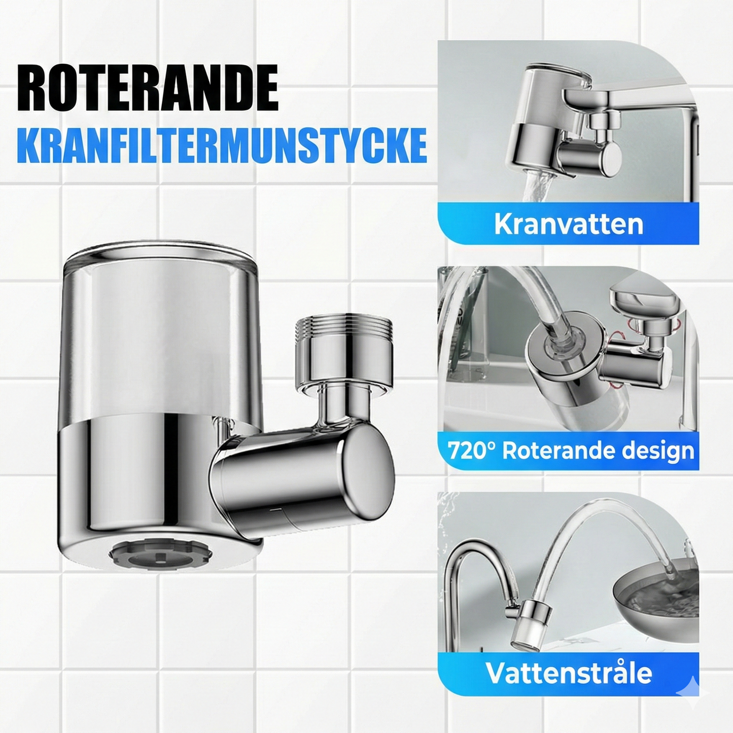 Universellt Kranmunstycke med Filter – 720° Roterbart