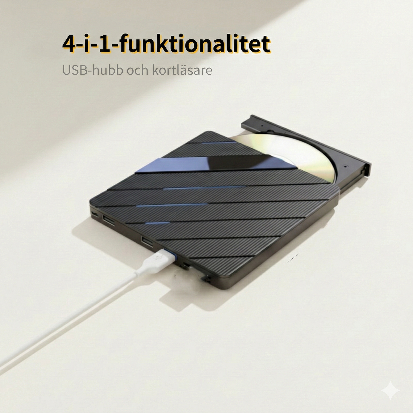 Extern CD/DVD-läsare med USB-hubb & RGB-belysning – Slimmad & Bärbar