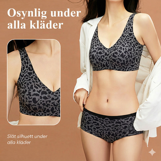 Sömlös Leopardmönstrad BH med Trådlös Komfort & Öppen Rygg
