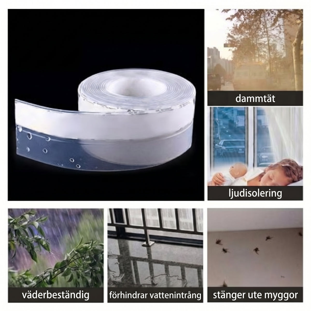 Självhäftande dörrlist i silikon (5 m) – Tätningslist mot kyla, buller och damm