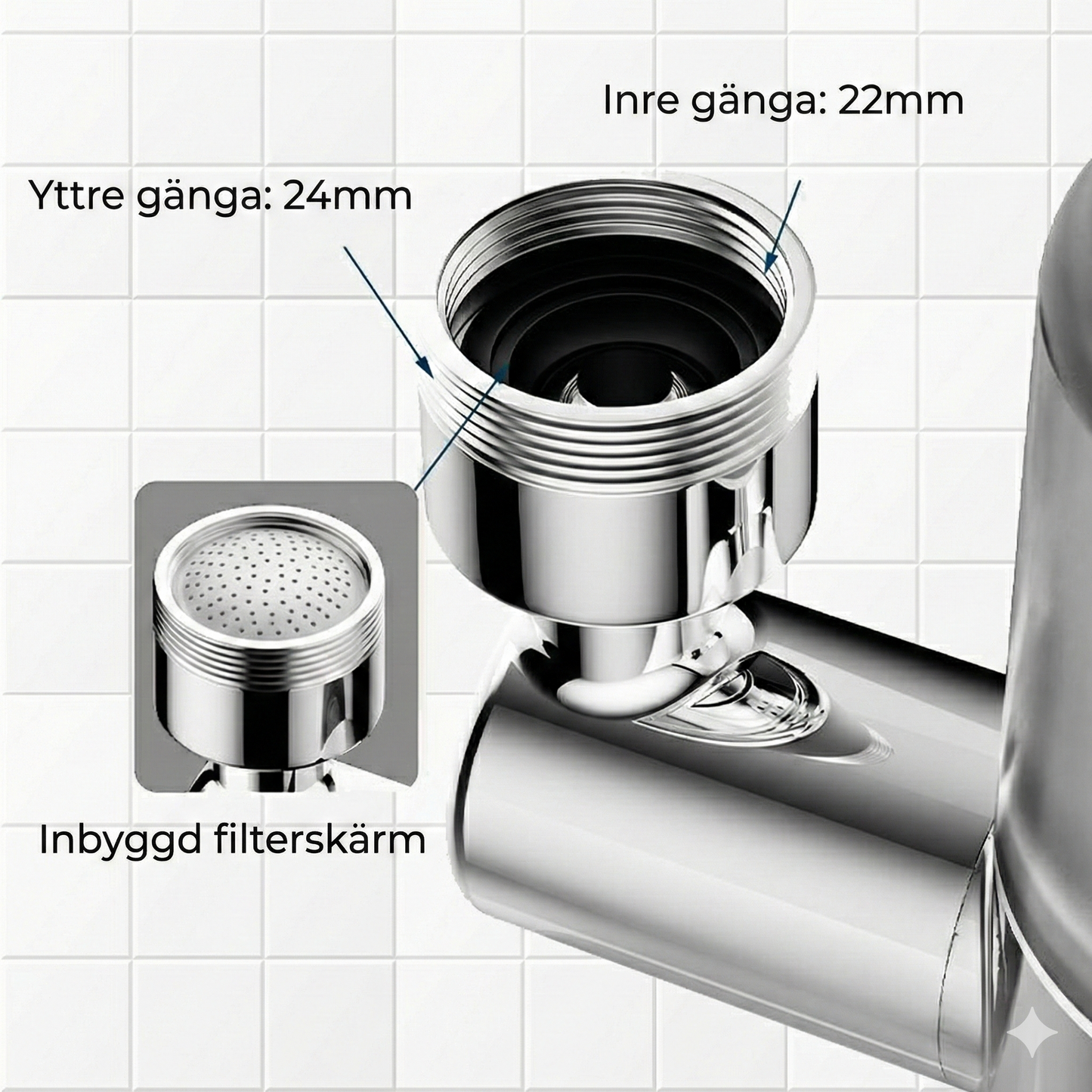 Universellt Kranmunstycke med Filter – 720° Roterbart