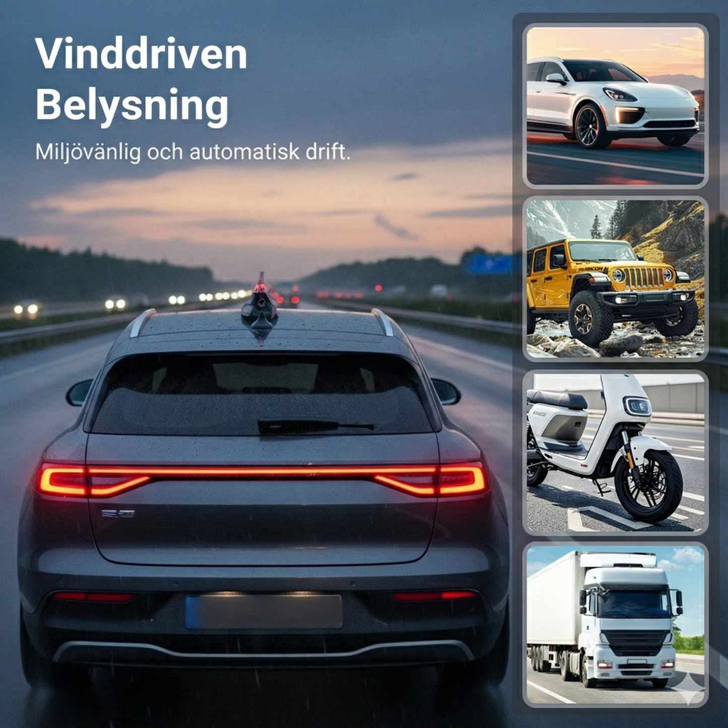 Vinddriven LED-Hajfena för Bilstyling (Batterifri)