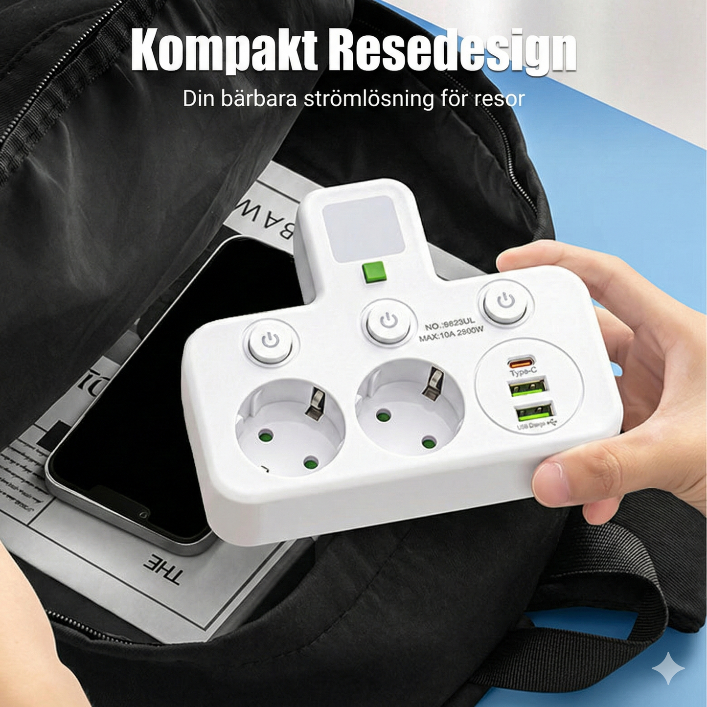 Smart Grenkontakt med Individuella Brytare och USB-uttag