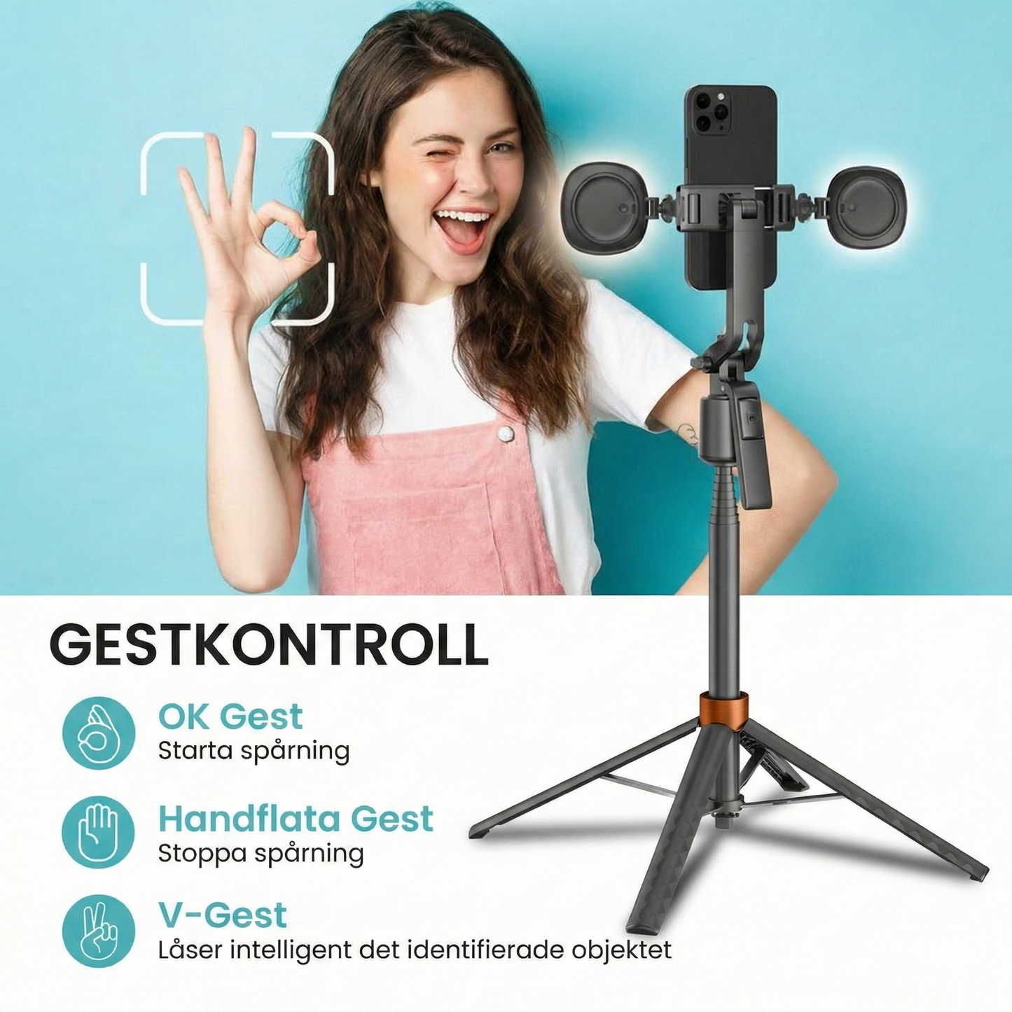 Roterande Mobilhållare med Automatisk Följning för Vlogg och Stream