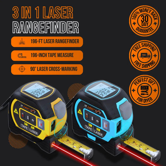 3-i-1 Laser Måttband med Avståndsmätare & Korslinje