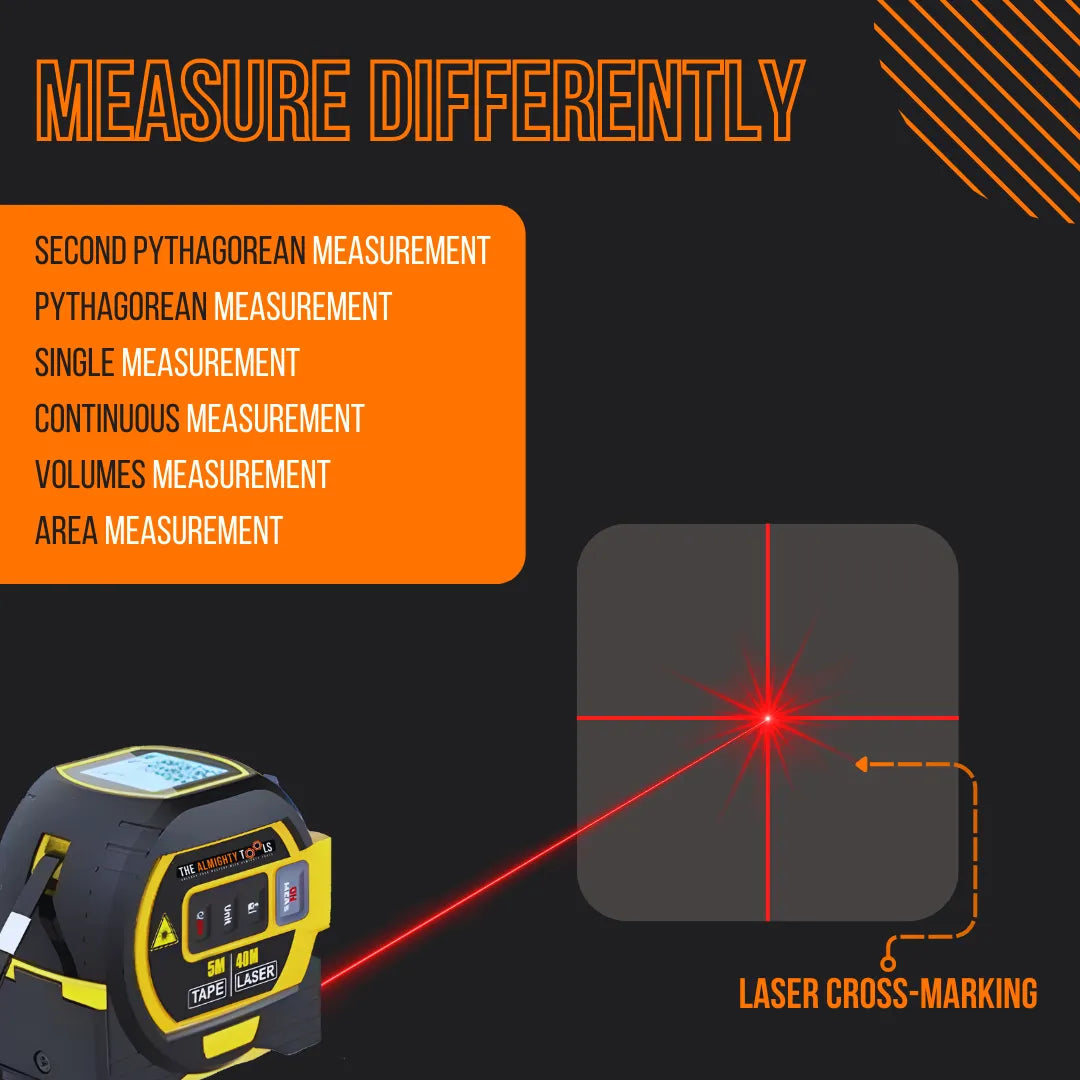 3-i-1 Laser Måttband med Avståndsmätare & Korslinje