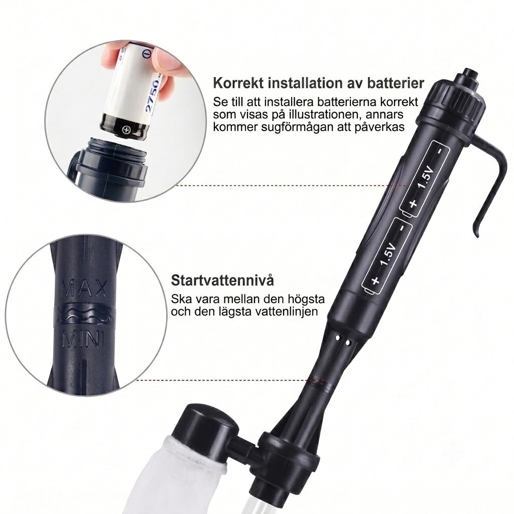 Elektrisk Akvariedammsugare & Slamhävert – Batteridriven Grusrengöring