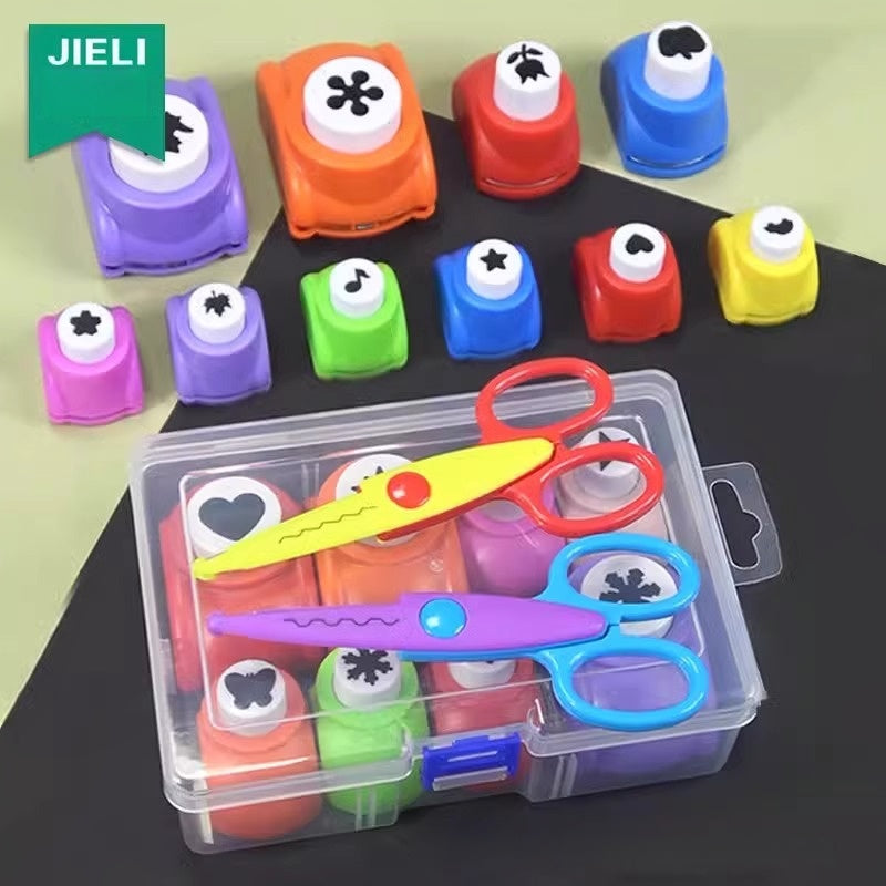 Mini Pappersstans – Skapa Fantasifulla Mönster(6 präglingsverktyg + 2 spetssaxar）