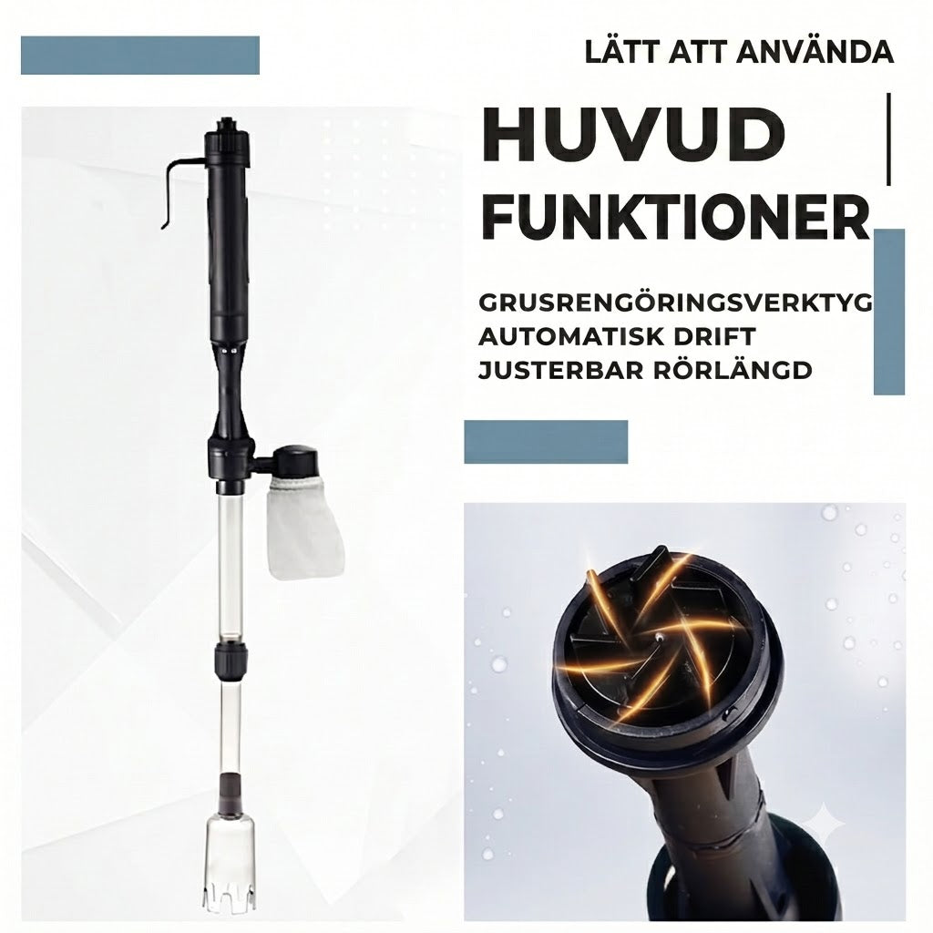 Elektrisk Akvariedammsugare & Slamhävert – Batteridriven Grusrengöring