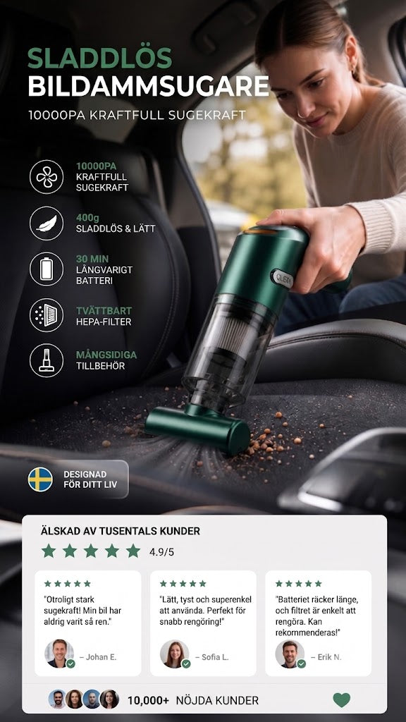 Sladdlös Bildammsugare med Hög Effekt – Nå och Rengör Varje Svåråtkomlig Vrå