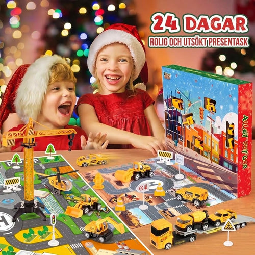 Julkalender Byggarbetsplats Med 24 Fordon I Metall Rolig Nedräkning För Barn